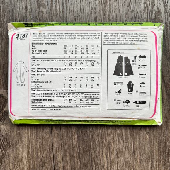 Vintage 1970s Simplicity 9137 Sewing Pattern Womens Med Bias Midi Dress COMPLETE - Picture 2 of 2